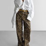 Leopard Print Wide Cotton Twill Trousers