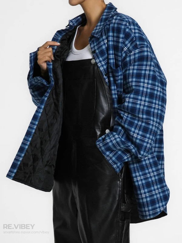 Oversized Check Quilting Button Down Shirt Jacket