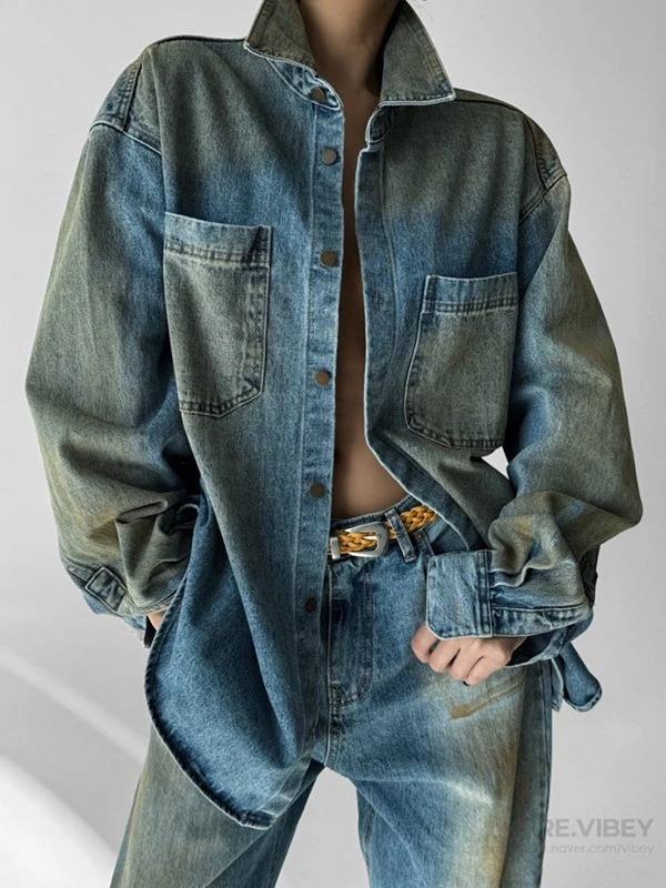 Dusty Washing Over Denim Button Down Shirt