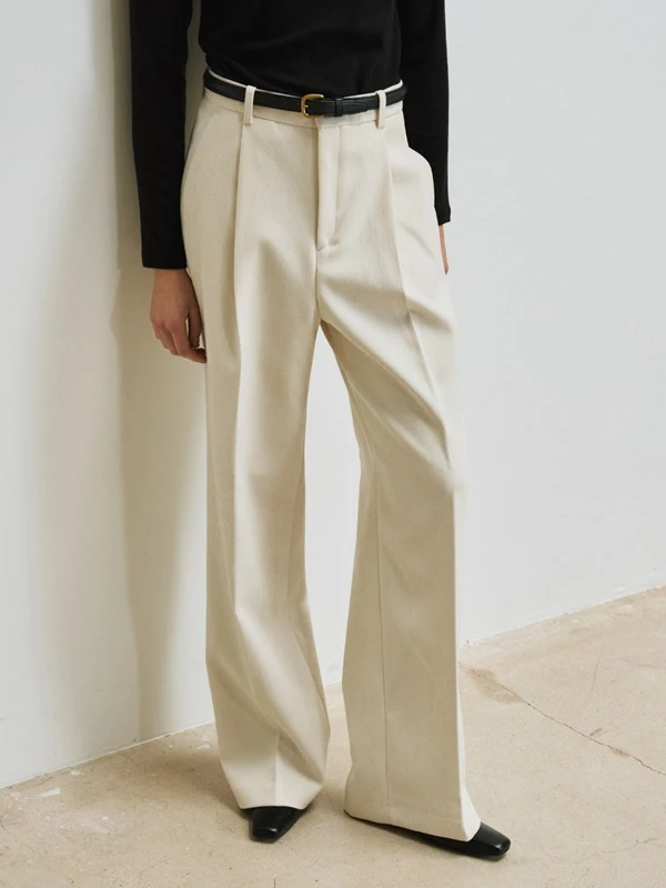 Twill Corduroy Velvet One Tuck Trousers