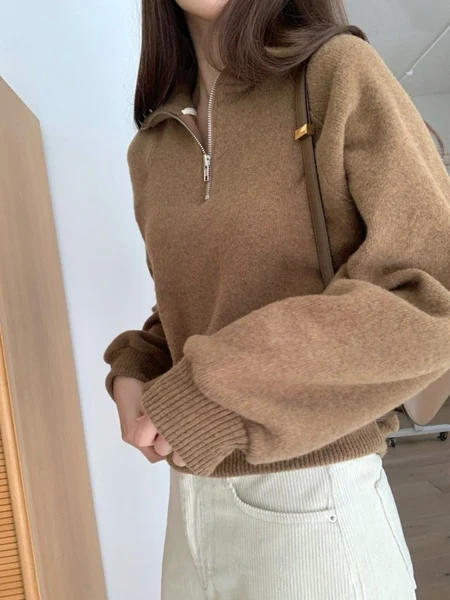 Wool Knit Zip-up Pullover