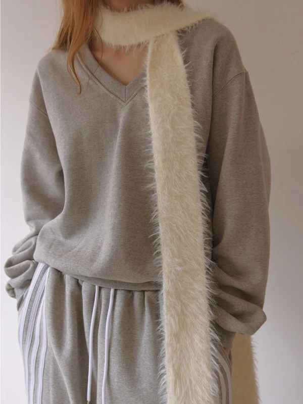 V Neck Fluff Sweatshirts