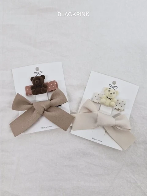 Dot Bear Ribbon Hairclip Set