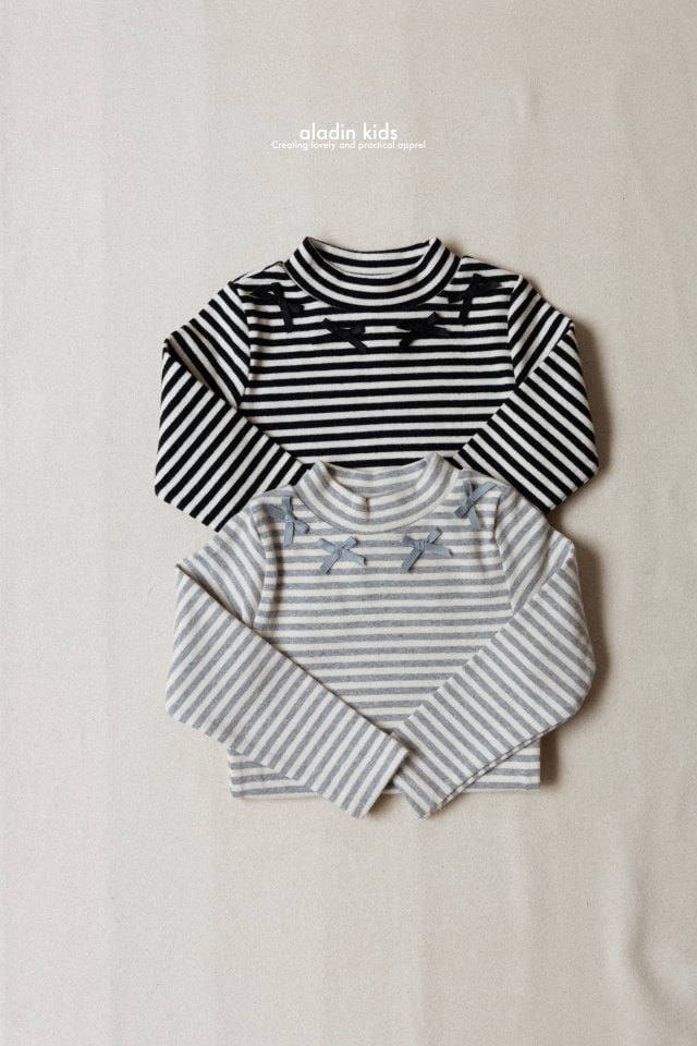 Aladin - Korean Children Fashion - #childrensboutique - Stripe Ribbon Tee