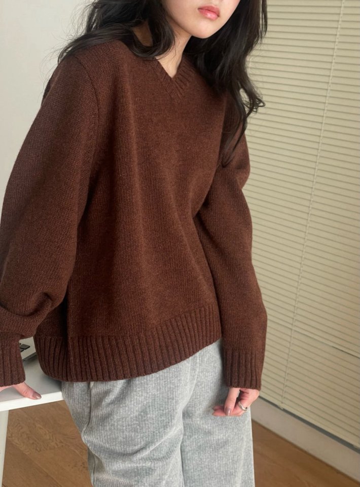 Amygrace - Korean Women Fashion - #momslook - Broonse V Knit Top - 11