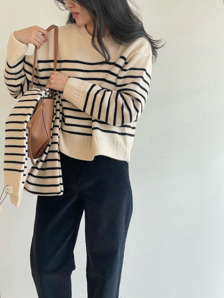 Amygrace - Korean Women Fashion - #momslook - Steven Stripe Knit Sweater