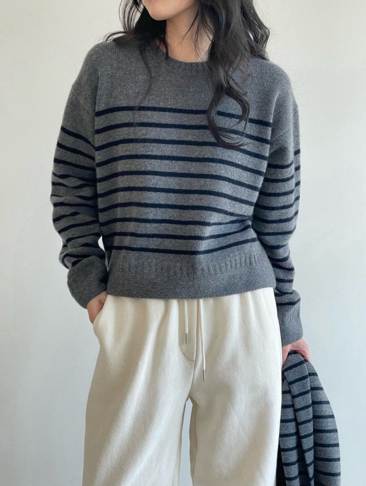 Amygrace - Korean Women Fashion - #vintageinspired - Steven Stripe Knit Sweater - 11