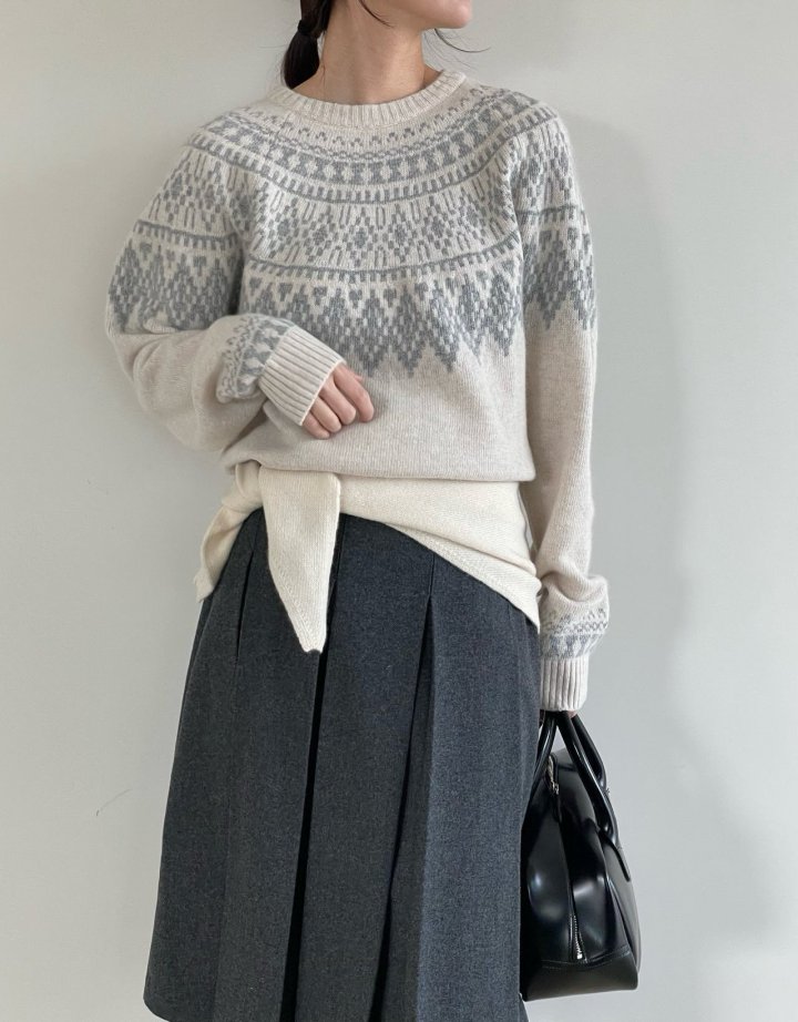 Amygrace - Korean Women Fashion - #vintageinspired - Nordic Round Knit Sweater - 9