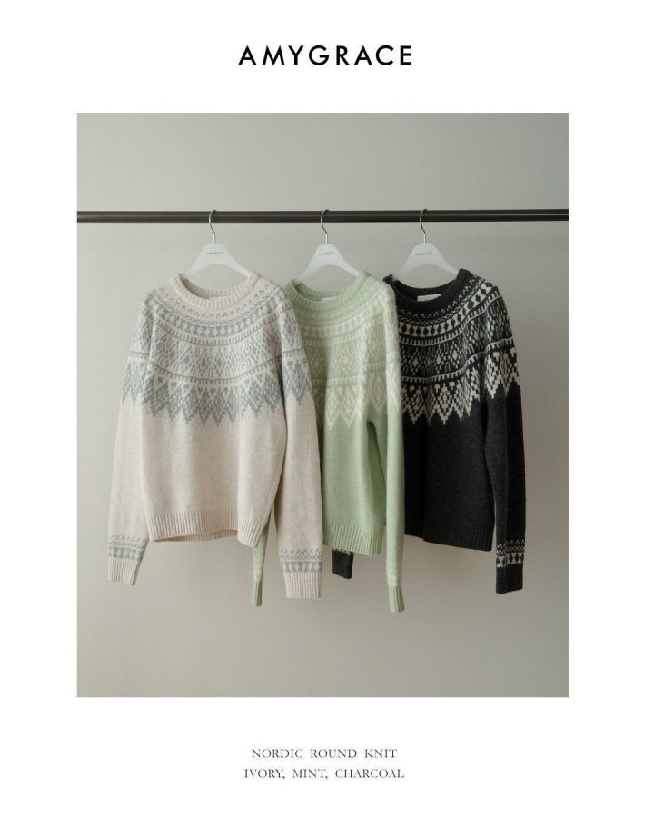 Amygrace - Korean Women Fashion - #womensfashion - Noric Round Knit Sweater - 9