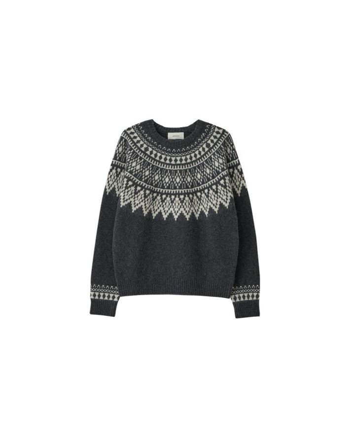 Amygrace - Korean Women Fashion - #momslook - Nordic Round Knit Sweater - 4