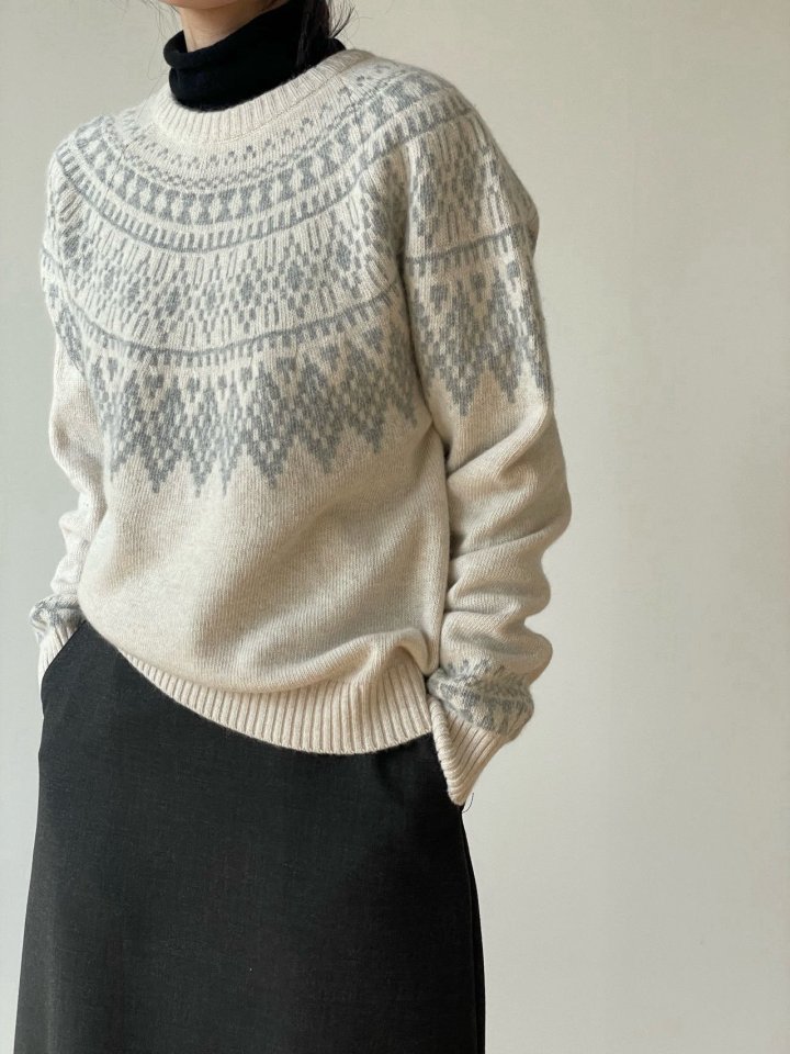 Amygrace - Korean Women Fashion - #womensfashion - Nordic Round Knit Sweater - 8