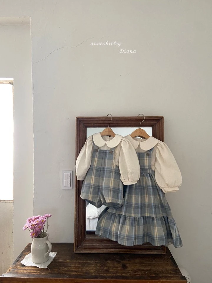 Anne Shirley - Korean Baby Fashion - #babyootd - Roman Check One-piece