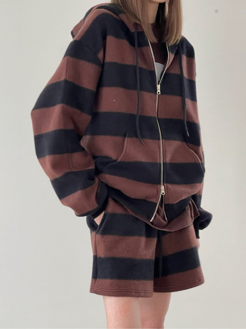 Another Avenue - Korean Women Fashion - #restrostyle - Fleece Stripe Hood Zip-up Jacket - 8