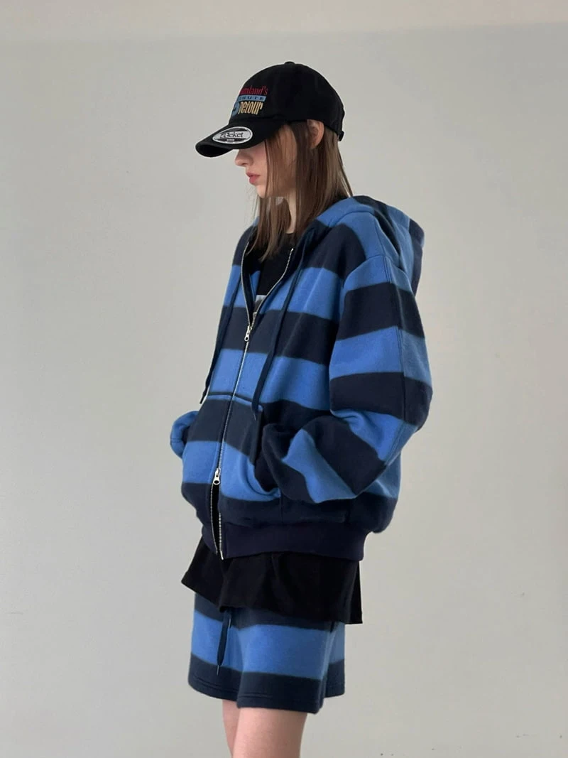 Another Avenue - Korean Women Fashion - #momslook - Fleece Stripe Hood Zip-up Jacket - 4