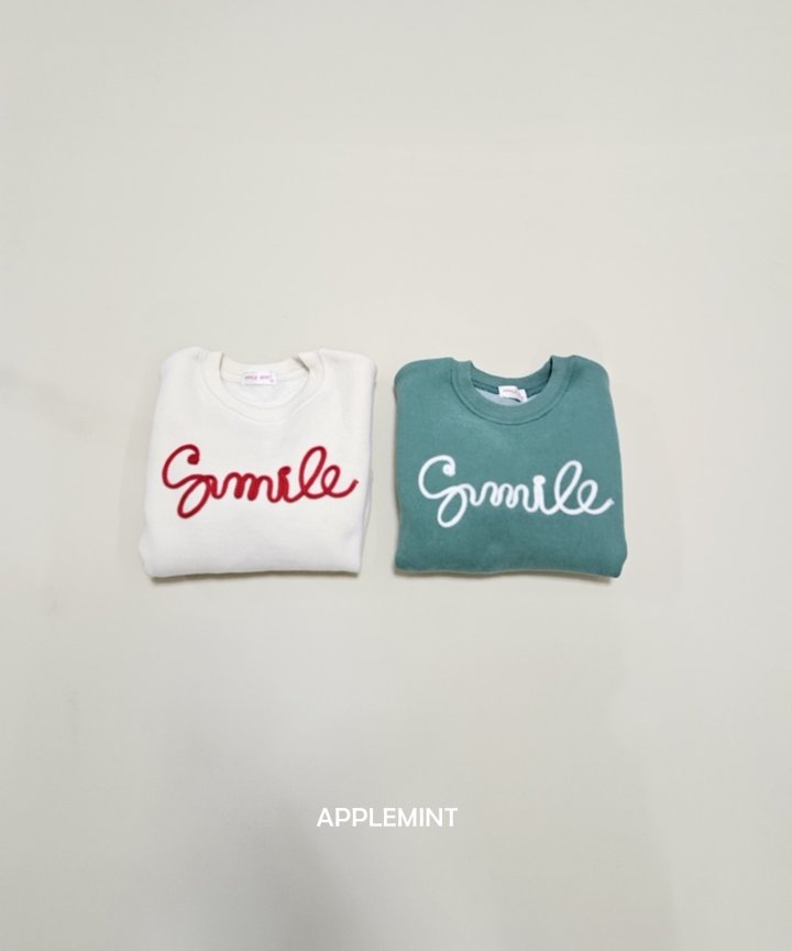 Applemint - Korean Children Fashion - #discoveringself - Smile Embroidery Sweatshirts