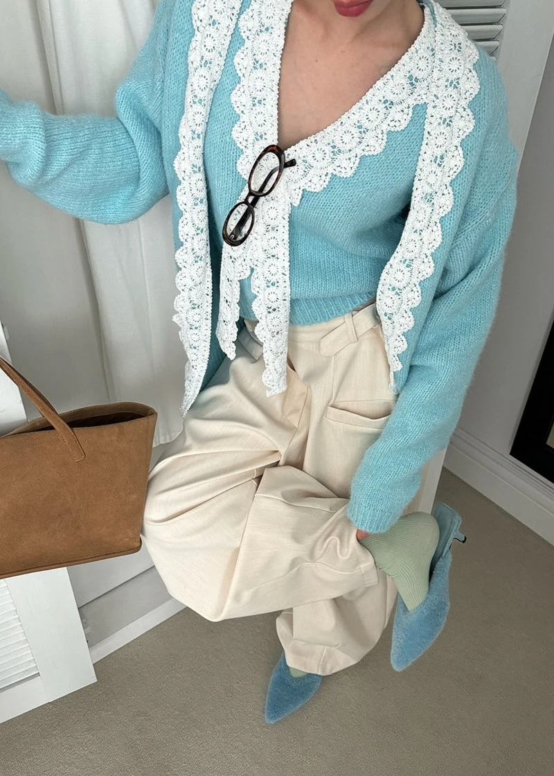 Auver_Fit - Korean Women Fashion - #momslook - Crochet Top Cardigan Set