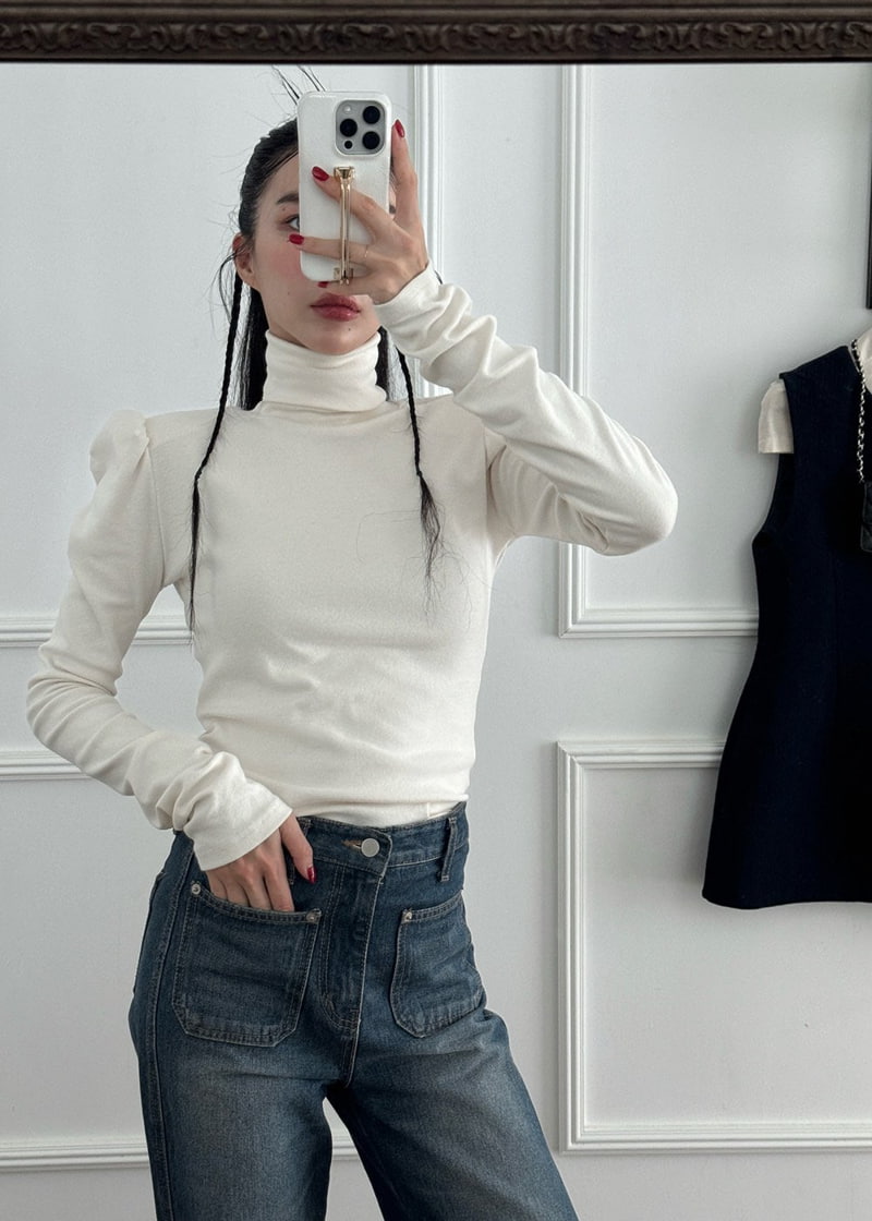 Auver_Fit - Korean Women Fashion - #romanticstyle - Puff Turtleneck Tee - 3