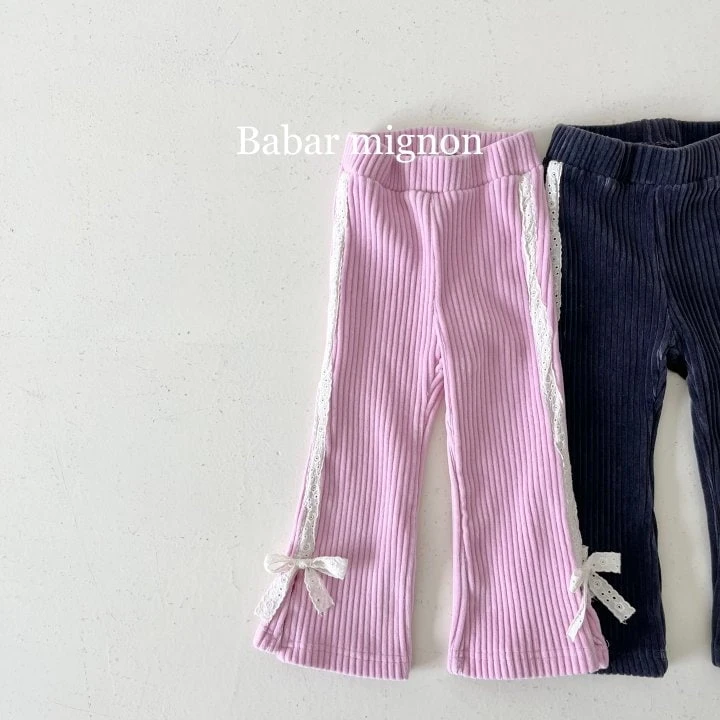 Babar Mignon - Korean Children Fashion - #prettylittlegirls - Ribbon Ribbed Bootcut Pants - 4