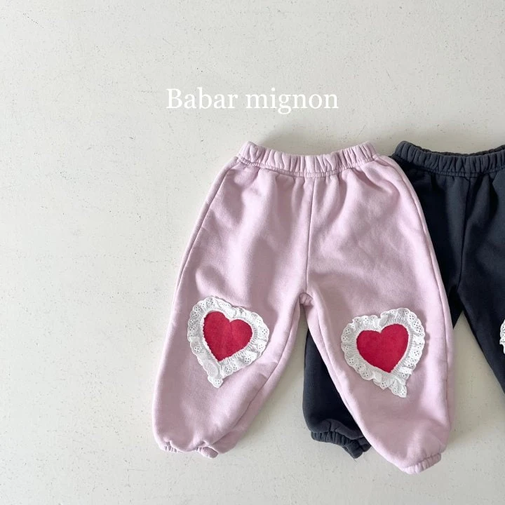 Babar Mignon - Korean Children Fashion - #designkidswear - Heart Lace Jogger Pants - 4