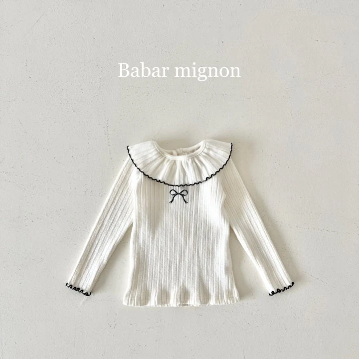 Babar Mignon - Korean Children Fashion - #kidsshorts - Ribbon Frill Ribbed Tee - 3