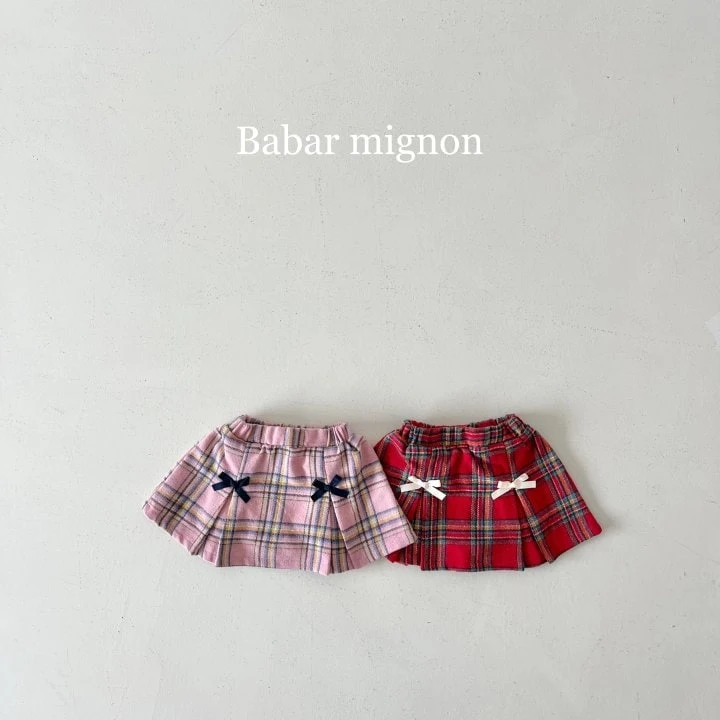 Babar Mignon - Korean Children Fashion - #kidsshorts - Check Ribbon Skirt