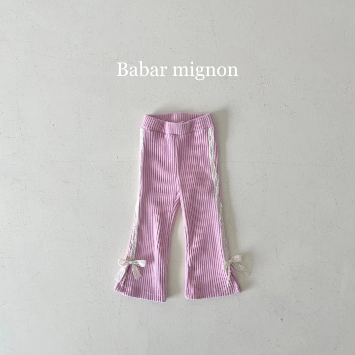 Babar Mignon - Korean Children Fashion - #kidsstore - Ribbon Ribbed Bootcut Pants - 11