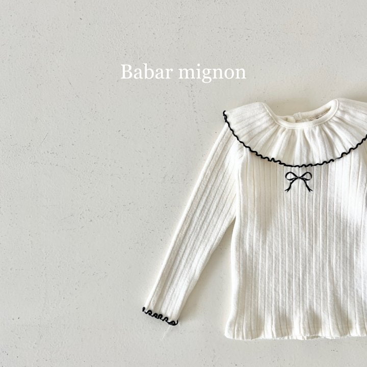 Babar Mignon - Korean Children Fashion - #kidsshorts - Ribbon Frill Ribbed Tee - 4