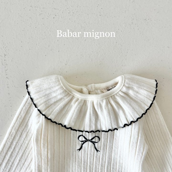 Babar Mignon - Korean Children Fashion - #kidzfashiontrend - Ribbon Frill Ribbed Tee - 5