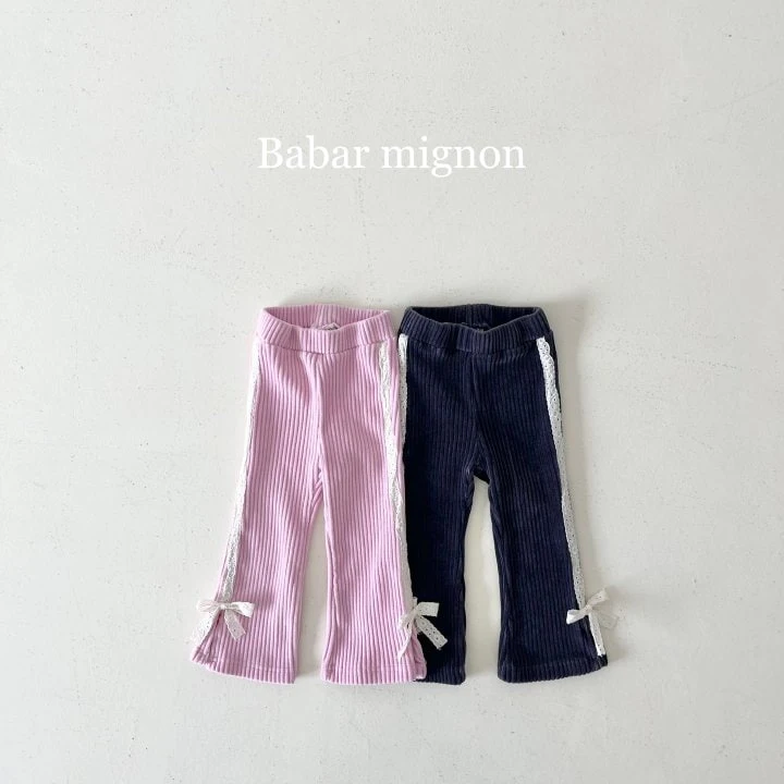 Babar Mignon - Korean Children Fashion - #prettylittlegirls - Ribbon Ribbed Bootcut Pants - 3