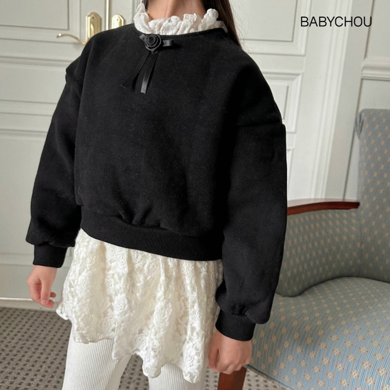 Babychou - Korean Children Fashion - #childofig - Rose Lace Sweatshirt - 10