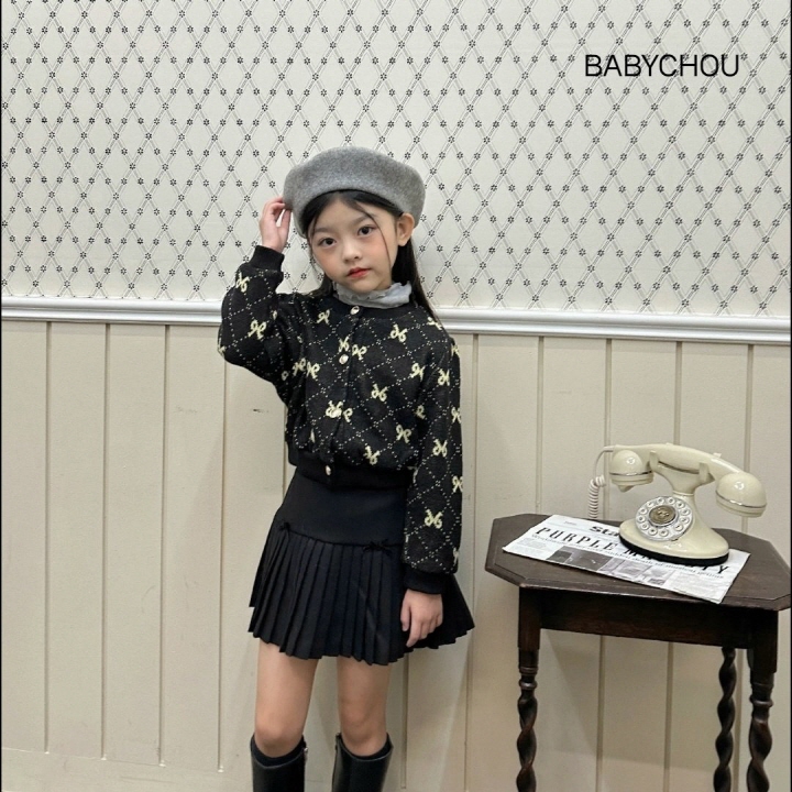 Babychou - Korean Children Fashion - #fashionkids - Jacquard Ribbon Cardigan - 10