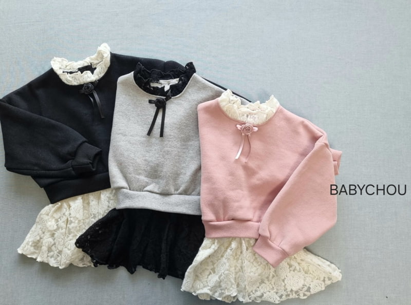 Babychou - Korean Children Fashion - #kidsshorts - Rose Lace Sweatshirt