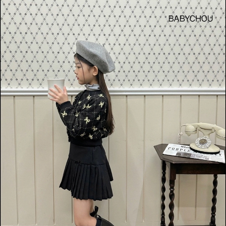 Babychou - Korean Children Fashion - #kidsshorts - Jacquard Ribbon Cardigan - 11