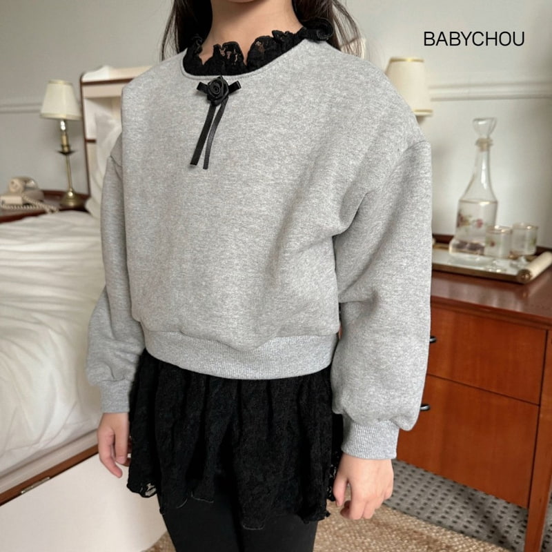 Babychou - Korean Children Fashion - #littlefashionista - Rose Lace Sweatshirt - 5