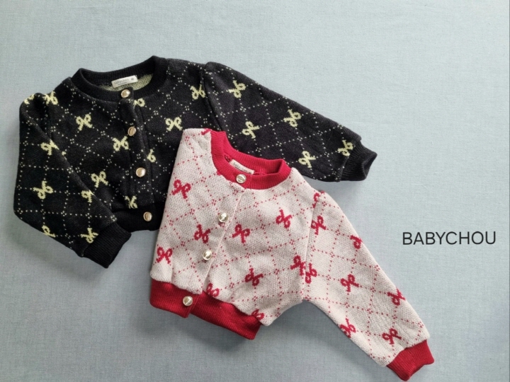 Babychou - Korean Children Fashion - #littlefashionista - Jacquard Ribbon Cardigan