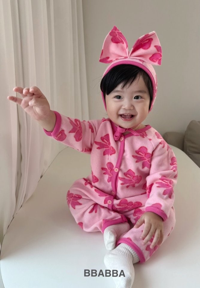 Bbabba - Korean Baby Fashion - #babyboutiqueclothing - Fleece Ribbon Bonnet Suit Set - 2