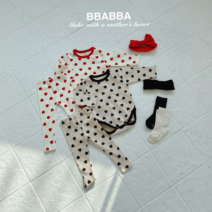 Bbabba - Korean Baby Fashion - #babyfever - Heart Top Bottom Set - 3