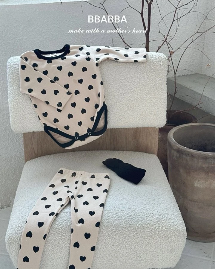 Bbabba - Korean Baby Fashion - #babyfever - Heart Top Bottom Set - 4