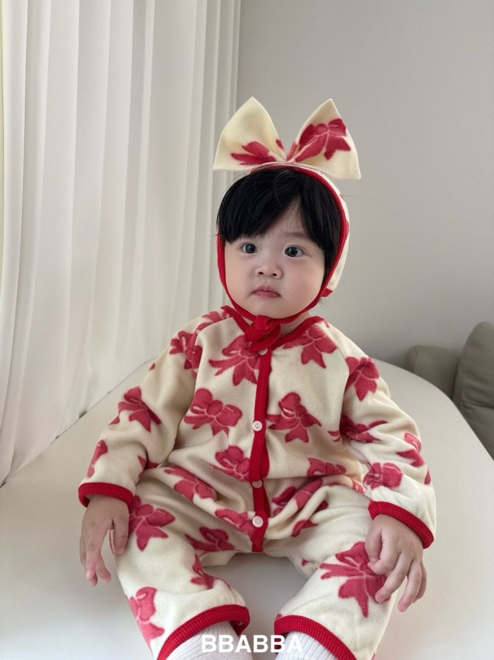 Bbabba - Korean Baby Fashion - #babygirlfashion - Fleece Ribbon Bonnet Suit Set - 6