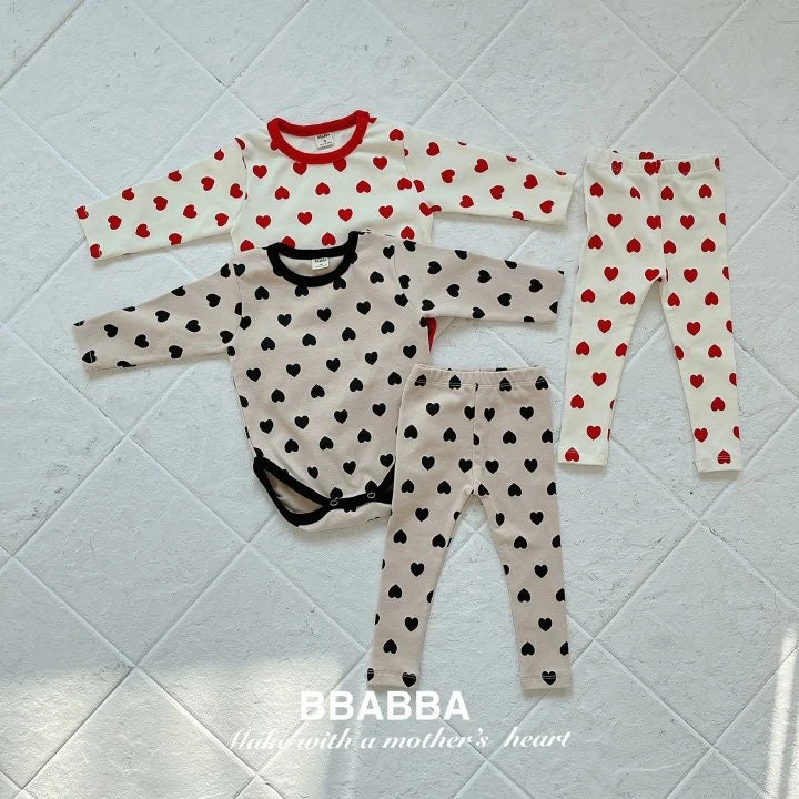 Bbabba - Korean Baby Fashion - #babyoutfit - Heart Top Bottom Set - 9