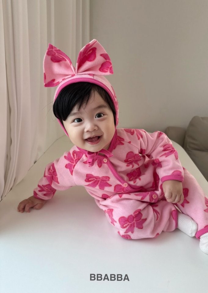 Bbabba - Korean Baby Fashion - #babyoutfit - Fleece Ribbon Bonnet Suit Set - 10