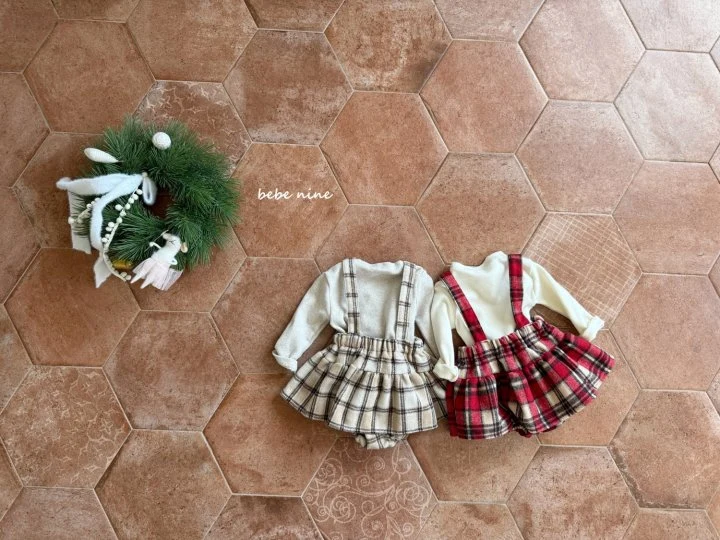 Bebe Nine - Korean Baby Fashion - #babywear - Check Cancan Suspender Skirt - 11