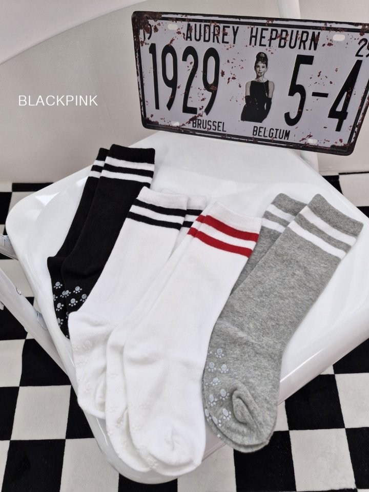 Black Pink - Korean Children Fashion - #Kfashion4kids - Two Stripe Knee Socks Set