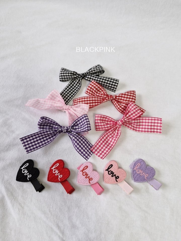 Black Pink - Korean Children Fashion - #childofig - Check Heart Ribbon Set - 4