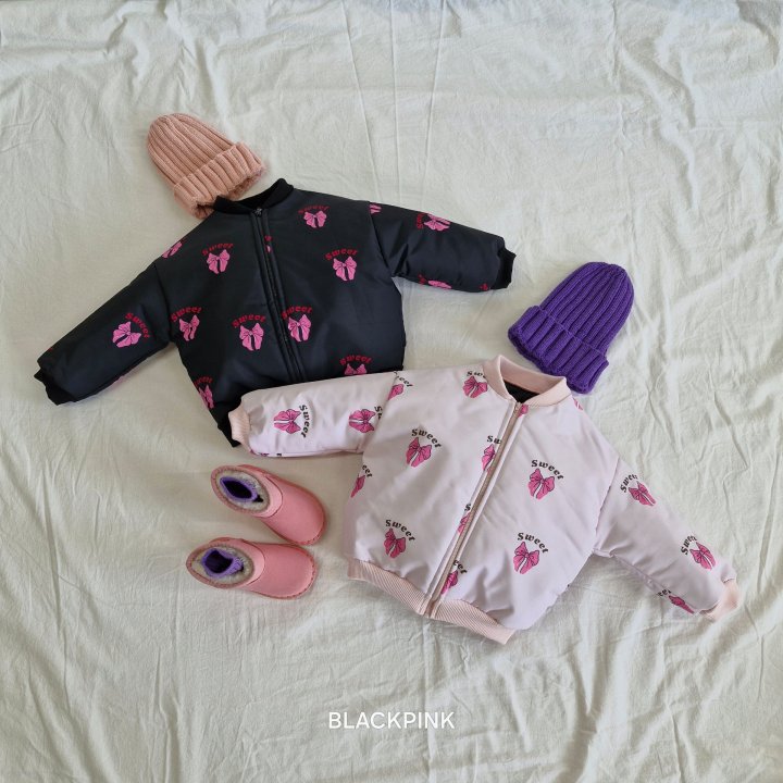 Black Pink - Korean Children Fashion - #discoveringself - Ribbon Padded Jumper