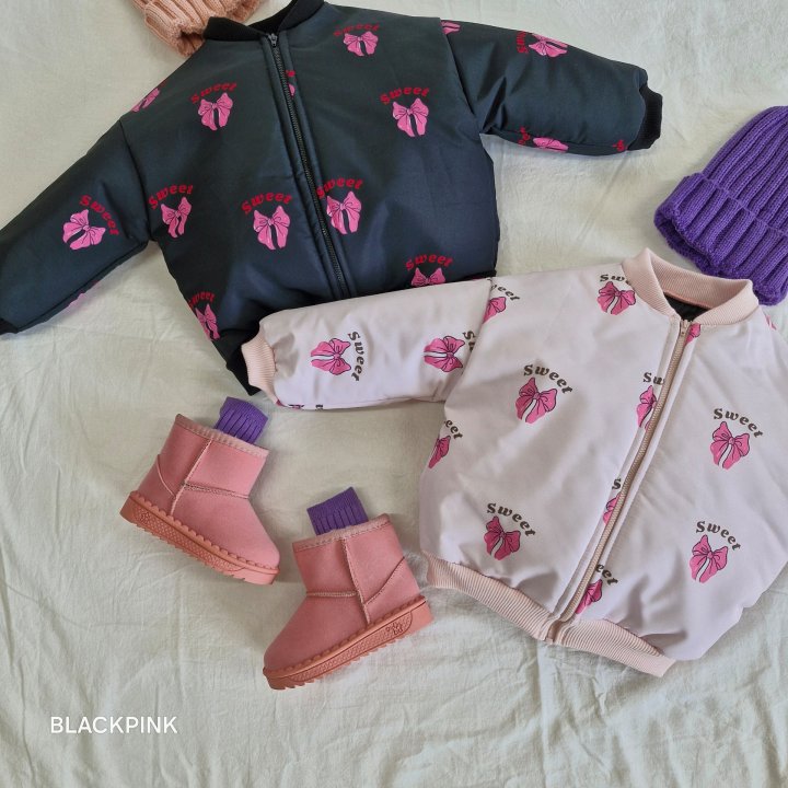 Black Pink - Korean Children Fashion - #fashionkids - Ribbon Padded Jumper - 2