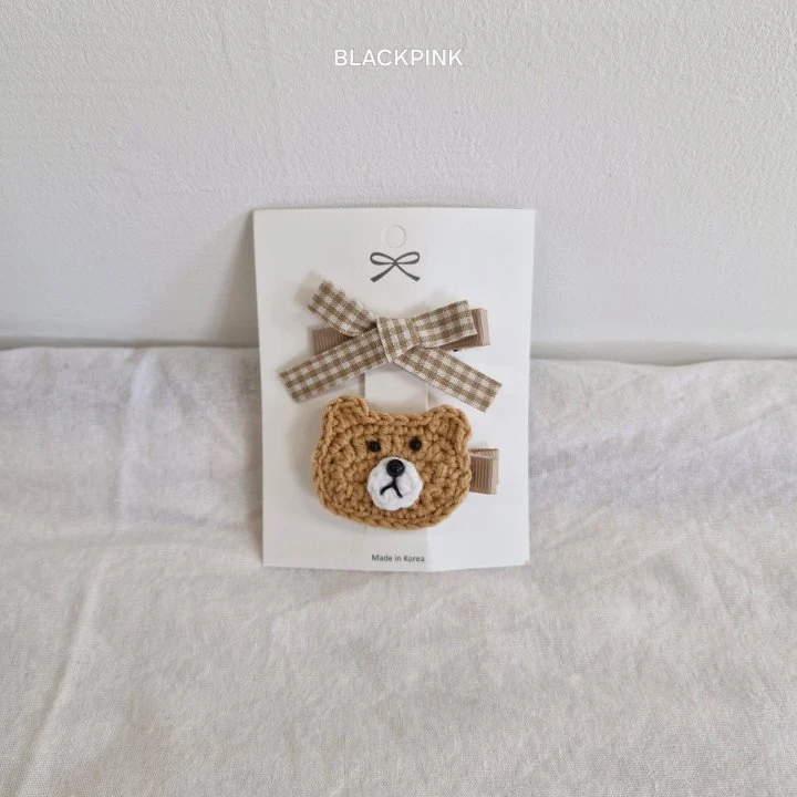 Black Pink - Korean Children Fashion - #fashionkids - Knitted Bear Face Set - 2