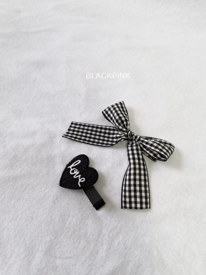 Black Pink - Korean Children Fashion - #kidzfashiontrend - Check Heart Ribbon Set - 10