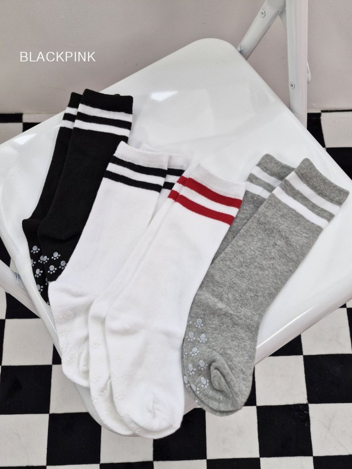 Black Pink - Korean Children Fashion - #littlefashionista - Two Stripe Knee Socks Set - 2