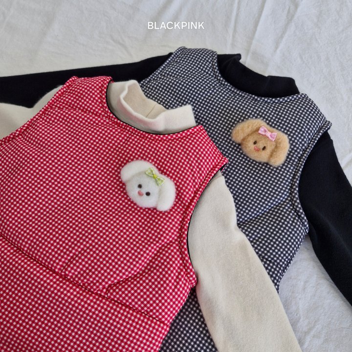 Black Pink - Korean Children Fashion - #littlefashionista - Sanrio Check Padding One-piece - 3